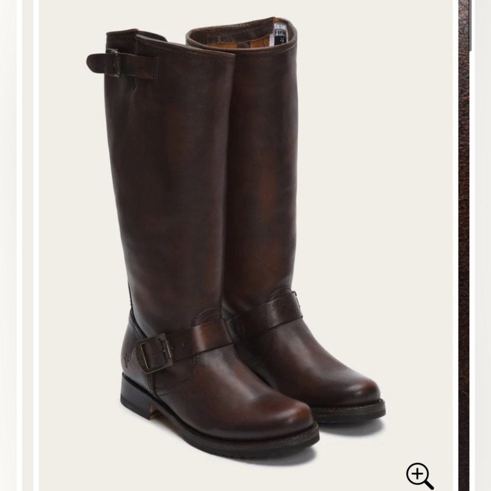Frye Veronica Slouch Tall Harness Boots Brown Leather Knee High W/ Buckle Sz 7.5